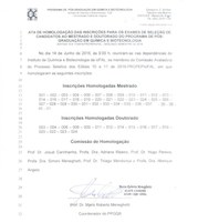 Homologação das Inscrições dos Processos Seletivos de Mestrado e Doutorado 2016.2 PPGQB