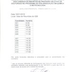 Horários das Defesas do Projeto do Processo Seletivo de Doutorado do PPGQB 2016.1