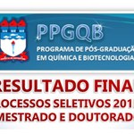 Resultado Final dos Processos Seletivos de Mestrado e Doutorado do PPGQB 2015.2